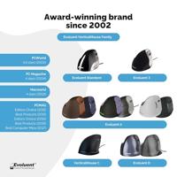 Evoluent VerticalMouse 3 Ergonomische muis USB Optisch Zwart, Zilver 5 Toetsen 2600 dpi Ergonomisch - thumbnail