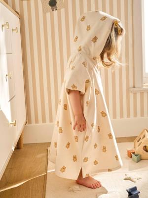 Personaliseerbare baby badponcho PETIT OURS, met gerecycled katoen wit, bedrukt