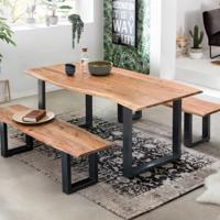 Artistiq Eettafel 'Tirza' Boomstamblad, 200 x 100cm, Pootkleur zwart - thumbnail