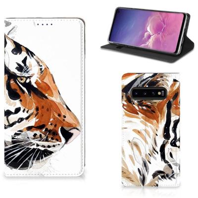 Bookcase Samsung Galaxy S10 Watercolor Tiger Bookcase Samsung Galaxy S10 Watercolor Tiger