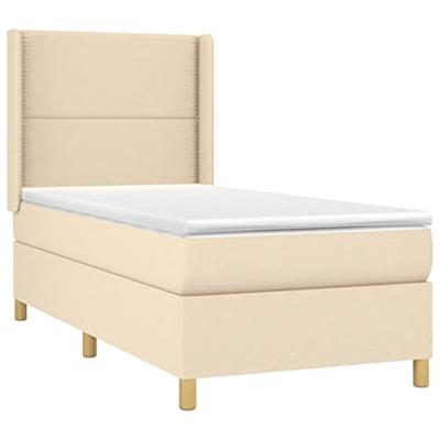 vidaXL Boxspring met matras en LED stof crèmekleurig 90x190 cm, bed, boxspringbed, tweepersoonsbed, slaapmeubel, boxspring bed, bed met matras
