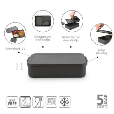 Brabantia Make & Take Bento lunchbox large, kunststof dark grey - thumbnail
