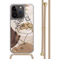 iPhone 13 Pro hoesje met beige koord - Abstract gezicht bruin - thumbnail