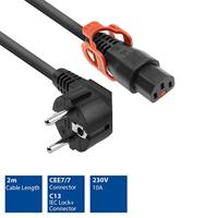 ACT Netsnoer CEE 7/7 male (haaks) - C13 IEC Lock+ zwart 2 m, EL332S, 5-Pack - thumbnail