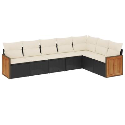 7-delige Loungeset met kussens poly rattan zwart - thumbnail