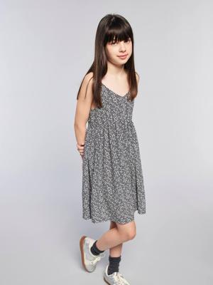 Kort jurkje met schouderbandjes met bloemenmotief JONEN grijs, bedrukt