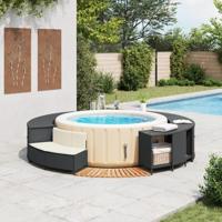 Hottub-ombouw poly rattan en massief acaciahout zwart - thumbnail