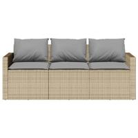 Tuinbank 3-zits met kussens poly rattan beige - thumbnail