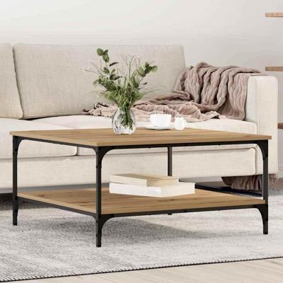 Salontafel artisanaal eikenkleurig 80 x 80 x 40 cm Bewerkt hout Salontafel artisanaal eikenkleurig 80 x 80 x 40 cm Bewerkt hout