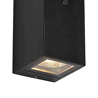 QAZQA Wandlamp zwart 2-lichts IP44 met schemersensor - Baleno II