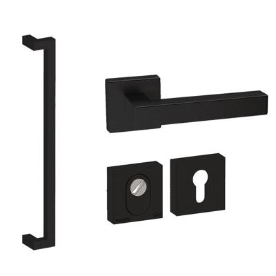 Hardbrass Voordeurset vierkant 3-delig met greep Denver SKG3 met kerntrekbeveiliging - zwart