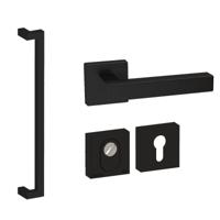 Hardbrass Voordeurset vierkant 3-delig met greep Denver SKG3 met kerntrekbeveiliging - zwart - thumbnail