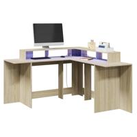 Bureau met LED-verlichting 152x152x91 cm hout sonoma eikenkleur - thumbnail