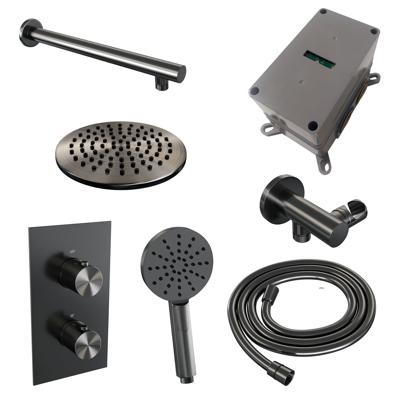 Regendoucheset Inbouw Brauer Gunmetal Edition Thermostatisch 20 cm met 3-Weg Omstelling, Wandarm en 3-Standen Handdouche Geborsteld Gunmetal Brauer Regendoucheset Inbouw Brauer Gunmetal Edition Thermostatisch 20 cm met 3-Weg Omstelling, Wandarm en 3-Standen Handdouche Geborsteld Gunmetal Brauer
