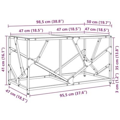 Salontafel met zwart glazen blad 98,5x50x41 cm staal