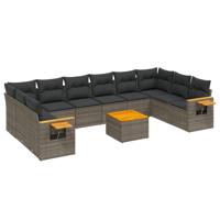 10-delige Loungeset met kussens poly rattan grijs - thumbnail