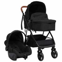 VidaXL Kinderwagen 3-in-1 staal antracietkleurig en zwart - thumbnail