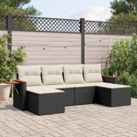 6-delige Loungeset met kussens poly rattan zwart - thumbnail