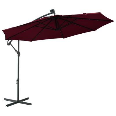 VidaXL Zweefparasol met led en stalen paal wijnrood