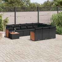 11-delige Loungeset met kussens poly rattan zwart - thumbnail