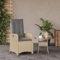 Tuinstoel verstelbaar met kussens poly rattan gemengd beige - thumbnail