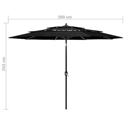 Parasol 3-laags met aluminium paal 3 m zwart Parasol 3-laags met aluminium paal 3 m zwart