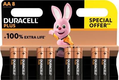 Duracell batterij Plus 100% AA, blister van 8 stuks Duracell batterij Plus 100% AA, blister van 8 stuks