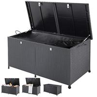 Tuinbox Polyrotan Kussenbox Zwart 150x77x73cm met Wielen - thumbnail