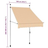 Luifel handmatig uittrekbaar 100 cm oranje en witte strepen - thumbnail