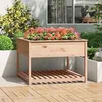 VidaXL Plantenbak met schap 111,5x111,5x81 cm massief grenenhout - thumbnail