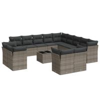 13-delige Loungeset met kussens poly rattan grijs - thumbnail