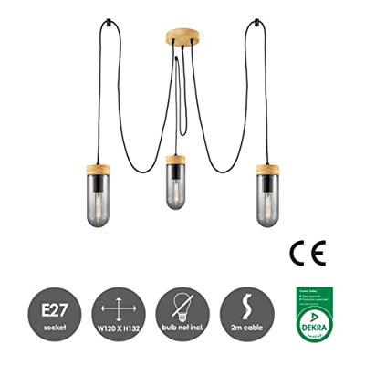 Home sweet home capri hanglamp 3L hout/glas - thumbnail
