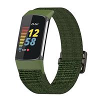 By Qubix - Compatible met Fitbit Charge 5 - Fitbit Charge 6 - Elastisch nylon bandje - Groen - Compatible fitbit bandje - thumbnail