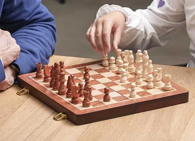 Basic Schaakspel hout opklapbaar essenhout