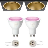 Pragmi Minko Pro - Inbouw Vierkant - Mat Zwart/Goud - Verdiept - 90mm - Philips Hue - LED Spot Set GU10 - White and Color Ambiance - Bluetooth - thumbnail