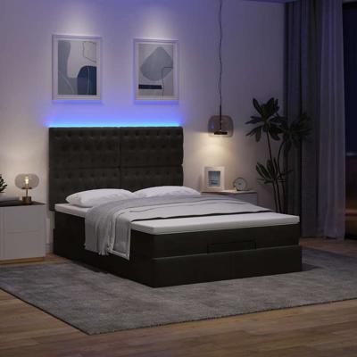 Ottoman bed met matrassen en LED's 140x190cm fluweel zwart - thumbnail