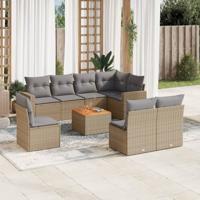 9-delige Loungeset met kussens poly rattan gemengd beige - thumbnail