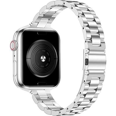 By Qubix - Stalen slim fit schakelband - Zilver - Compatible met Apple watch 38mm / 40mm / 41mm / 42mm - Compatible Apple watch bandjes