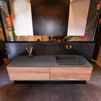 Badkamermeubelset Mondiaz Erin 150 cm met 2 Lades met RIDGE Wastafel Rechts Dark grey Zonder Kraangaten Greeploos Mat Washed Oak - thumbnail