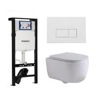QeramiQ Dely Swirl Toiletset - 36.3x51.7cm - diepspoel - rimless - Inbouwreservoir met Geberit UP320 spoelmechanisme - slim zitting - mat witte metalen bedieningsplaat - rechtehoekige knoppen - wit mat SW1381697/SW706191/SW1000766/SW1026257 - thumbnail