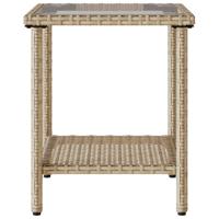 Tuinbank met tafel en kussens L-vormig beige poly rattan - thumbnail