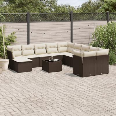 11-delige Loungeset met kussens poly rattan bruin - thumbnail
