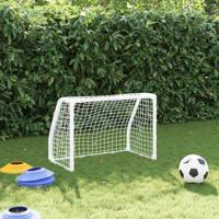 VidaXL Kindervoetbaldoelen 2 st met bal 64x35x48 cm metaal wit - thumbnail