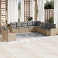 11-delige Loungeset met kussens poly rattan gemengd beige - thumbnail