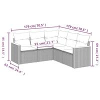 5-delige Loungeset met kussens poly rattan zwart - thumbnail