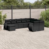 10-delige Loungeset met kussens poly rattan zwart - thumbnail