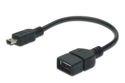 DIGITUS USB 2.0 Adapterkabel - 0,2 m - USB Mini B (5 Pin) (m) naar USB A (f) - 480 Mbit/s - USB Adapter - Zwart