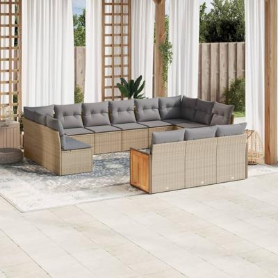 14-delige Loungeset met kussens poly rattan beige