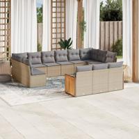 14-delige Loungeset met kussens poly rattan beige - thumbnail