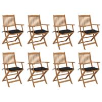 Tuinstoelen 8 st inklapbaar met kussens massief acaciahout - thumbnail